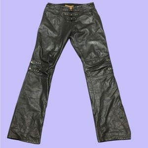 1990s Black Real Leather Pants with Studded Details